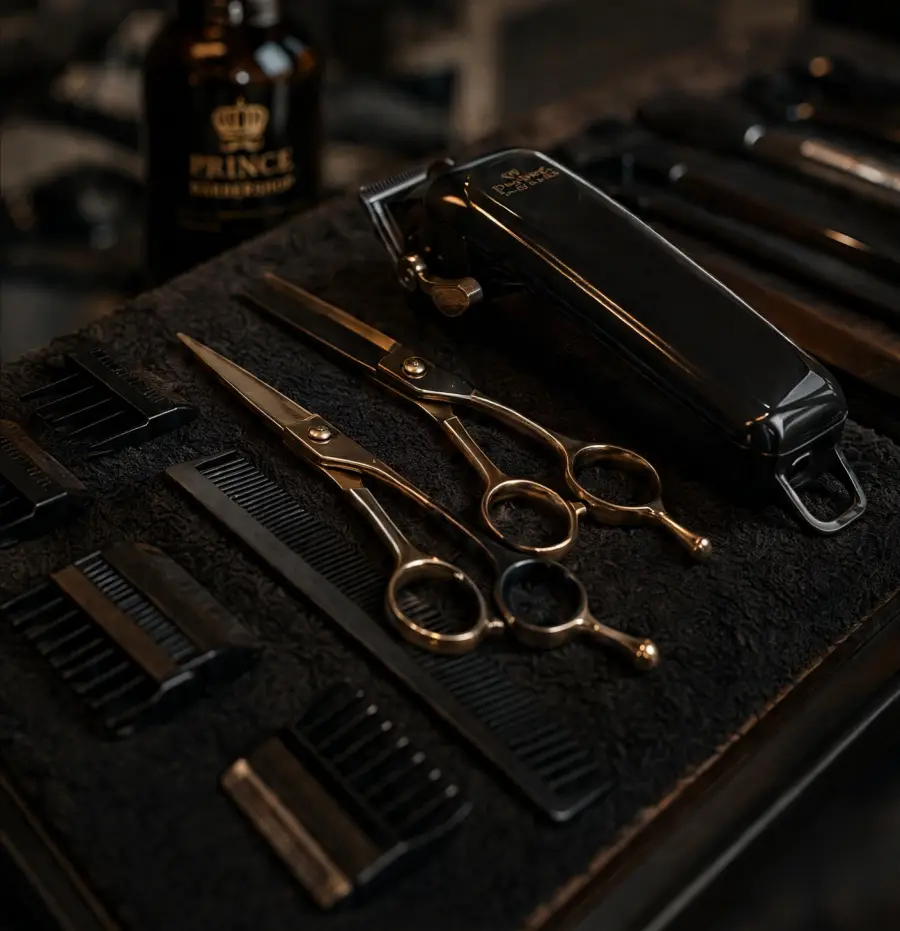 Professional barber tools arranged for service