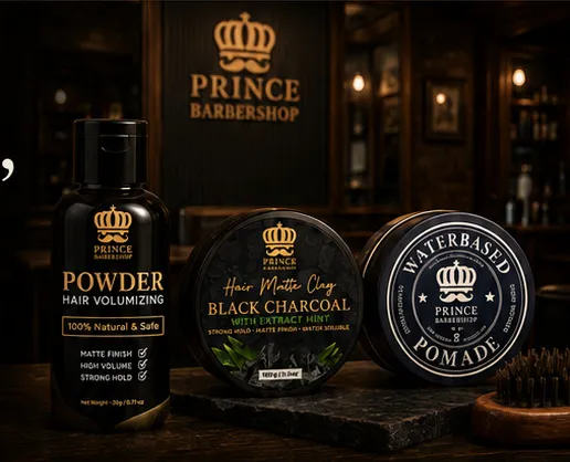 Prince Hair Powder, Black Charcoal Matte Clay, and Waterbased Pomade